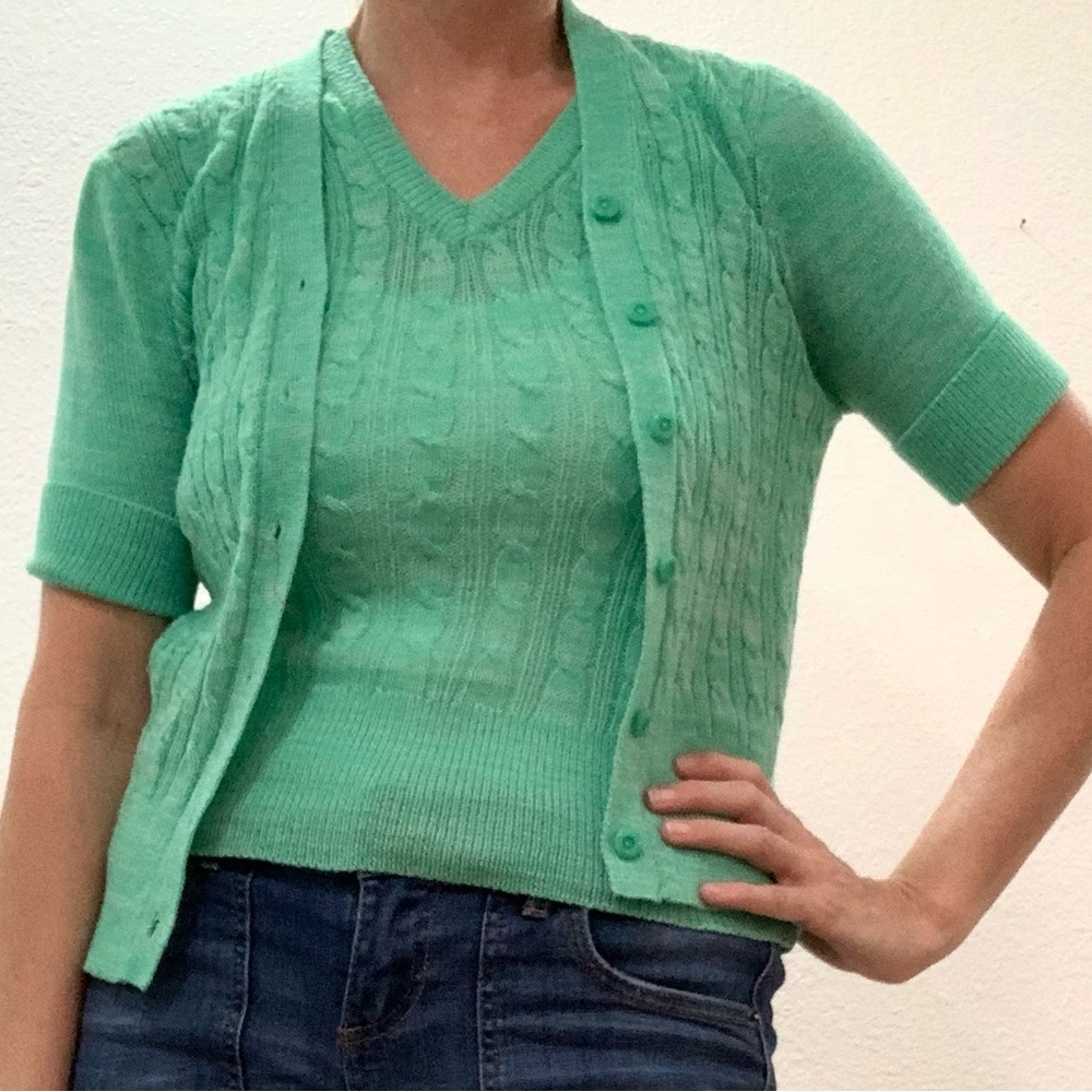Vintage Sheridan cable knit sweater set vest cardigan